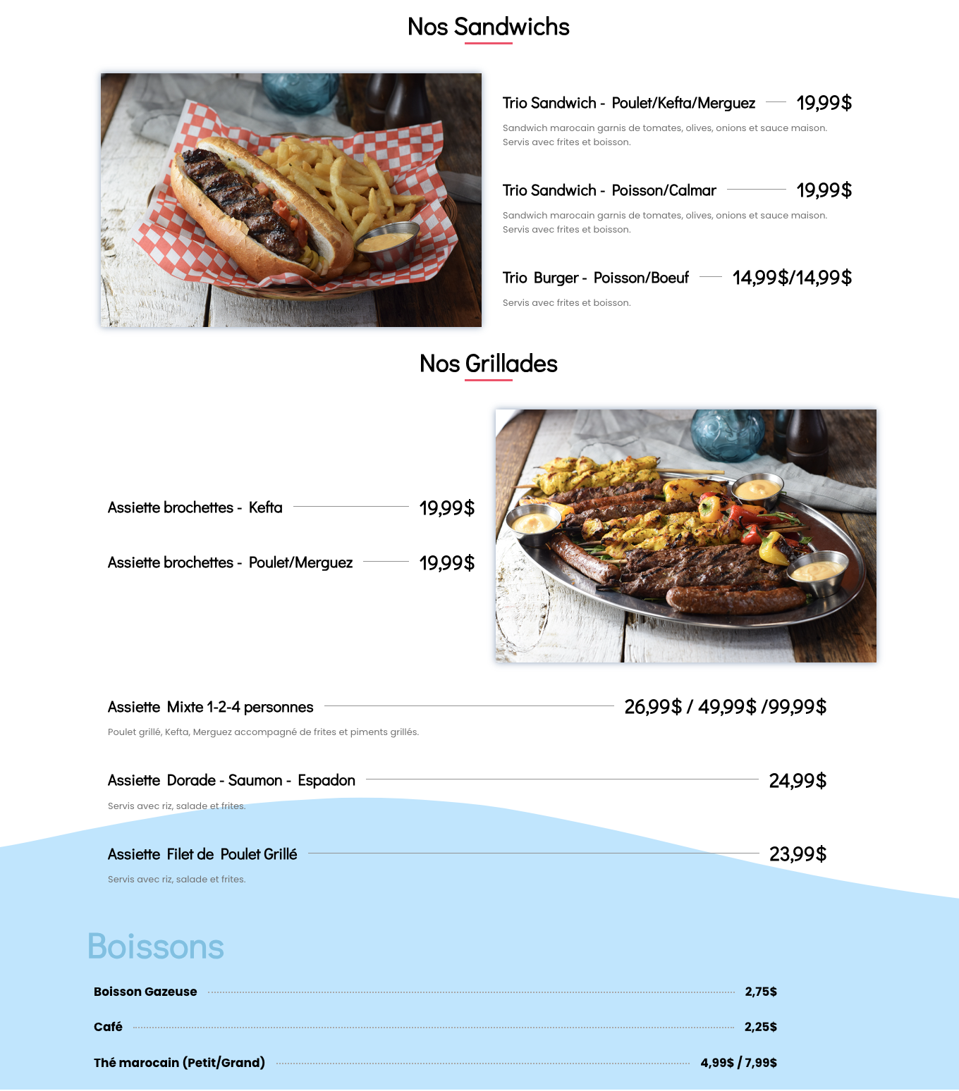 Restaurant menu Resto Casamed